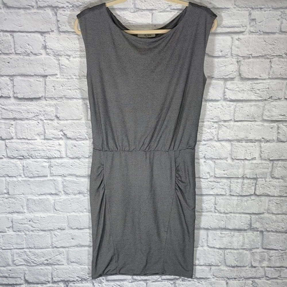 Athleta Westwood Micro Pin Stripe Ruched Cinched Athleisure Sport Casual Dress